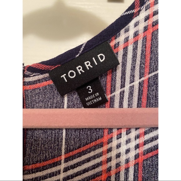 TORRID ABBEY - NAVY & PINK PLAID GAUZE BUTTON BACK BLOUSE SIZE 3 - Picture 6 of 6